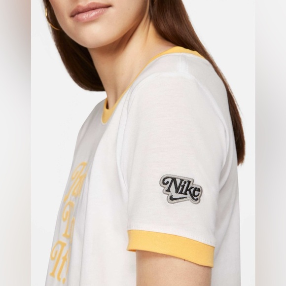 Nike just do it raglan short sleeve ringer t-shirt in white and yellow - Picture 3 of 15